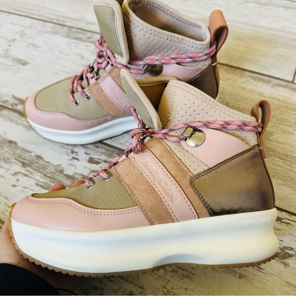 anthropologie See By Chloé Casey pink High Top Platform Hiker Sneakers sz 37 - Picture 2 of 13
